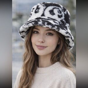 NEW: Black & White Plush Bucket Hat (Panda Print) faux fur
